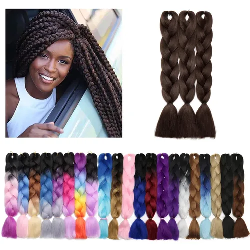 Miniatura 127 de Benehair Extensiones de cabello trenzado ombré de 24 pulgadas, 1 paquete de extensiones de cabello trenzado jumbo de alta temperatura, cabello