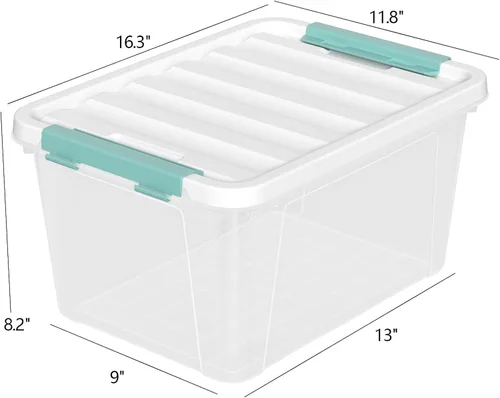 Miniatura 2 de Caja de almacenamiento transparente, paquete de 2 contenedores organizadores de plástico con asa y tapas (14 cuartos de galón y 7 cuartos de galón)