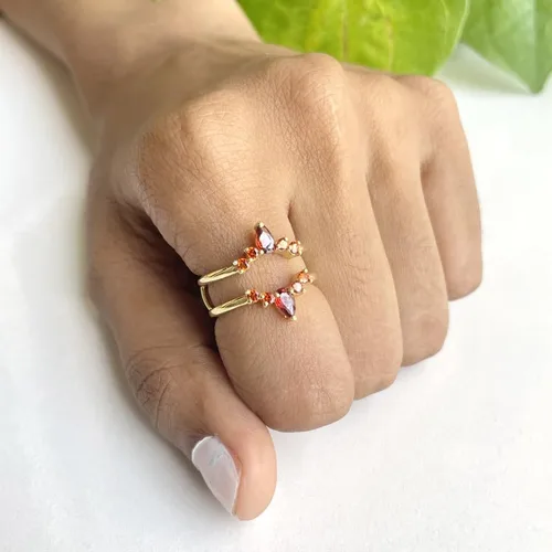 Miniatura 2 de Anillo de compromiso con forma de corona de granate rojo para mujer, anillo de compromiso con acabado de oro de 14 quilates
