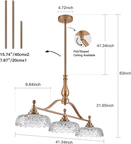 Miniatura 5 de HDDFL Candelabros Lámpara Colgante Accesorio de Luz Vintage Accesorios de Iluminación Colgante 3 Luces Candelabro Latón Mate Cocina Lámpara Colgante