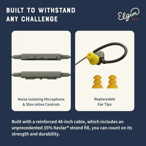 Miniatura 6 de Elgin Rumble - Auriculares con cable para protección auditiva con micrófono, audífonos internos, conector de 3.5mm, reducción de ruido de 27 dB