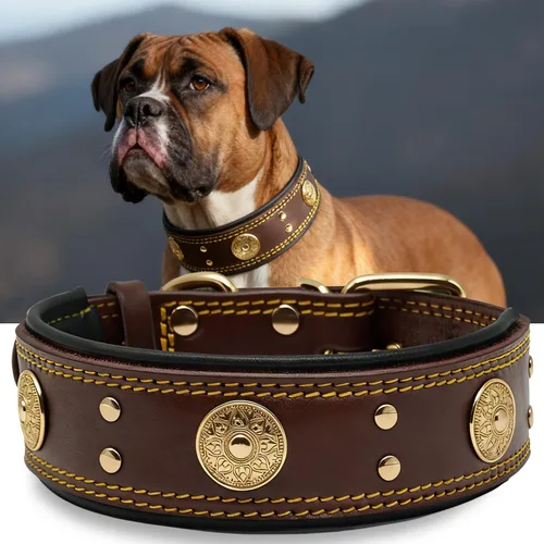Miniatura 24 de Collar de cuero para perro, 2 pulgadas de ancho, collares de cuero genuino resistente, hecho a mano, suave y lujoso, la mejor opción llamativa
