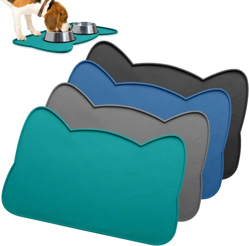 Miniatura 9 de IYYI Tapete de comida para gatos, tapete de silicona para comida de mascotas para el piso, tapete antideslizante impermeable para alimentación