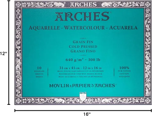 Miniatura 3 de Arches Bloque de papel de acuarela, prensa en frío, 12 x 16 pulgadas, 300 libras (1795067)