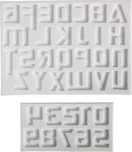 Moldes de silicona elegantes con alfabeto/letras y números en inglés para fondant, pasta de goma, chocolate, decoraciones de pastel DIY (metálico)