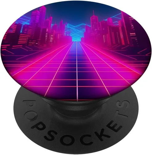 Miniatura 6 de Retrowave City 80s Vaporwave Synthwave PopSockets MagSafe PopGrip for iPhone