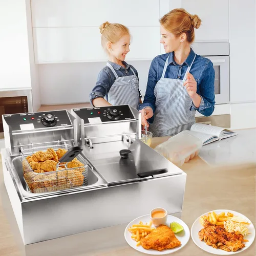 Miniatura 2 de Freidora Profunda Comercial con Cesta, 3400W 12.7QT/12L, Freidora Eléctrica de Aceite de Encimera de Acero Inoxidable Desmontable de Gran Capacidad