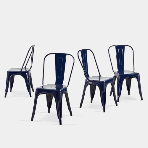 Miniatura 13 de Juego de 8 sillas de comedor de metal verde alpino, sillas de cocina apilables retro estilo granja, sillas laterales de acero verde oscuro para café