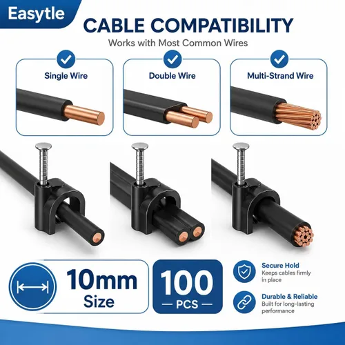 Miniatura 9 de Easytle Abrazaderas de cable de plástico, 100 clips de cable de 0.394 pulgadas, clips de cable coaxial, clips de cable coaxial, clips de cable
