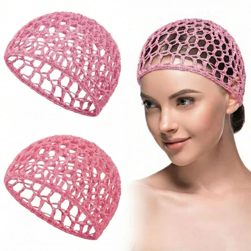Miniatura 16 de Geyoga 2 piezas de red de ganchillo para el cabello, gorro de punto de rayón, cubierta de moño, gorro de ducha tejido para dormir para mujeres