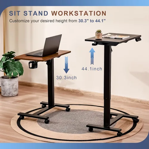 Miniatura 5 de Mesa eléctrica para colocar sobre la cama con ruedas, altura ajustable, mesa auxiliar reclinable, en forma de C, pequeño escritorio para computadora