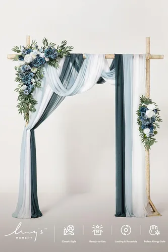 Miniatura 2 de Ling's moment Kit de flores de arco de boda con cortinas transparentes, arreglos florales artificiales azul polvoriento y azul marino para telón