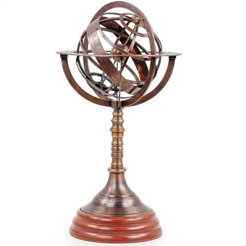 Nagina International Globo de esfera armilar de 19.9 pulgadas de latón antiguo | Decoración del hogar y pieza central de mesa | Esfera armilar