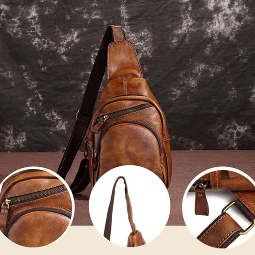 Miniatura 5 de Ztimi Bolso de hombro para hombre, bolso de mensajero, bolso de pecho para hombre, bolso cruzado casual, bolso retro pintado a mano