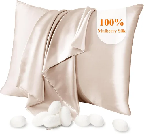 Funda de almohada de seda 100% pura, 21 mommes, fundas de almohada de seda en ambos lados, tamaño King, Queen, estándar; funda de almohada de seda