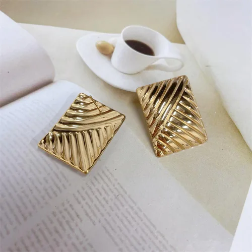 Miniatura 4 de Delicados aretes grandes rectangulares con textura gruesa para mujer, estilo vintage, de acero inoxidable, diseño geométrico, diseño único, joyería