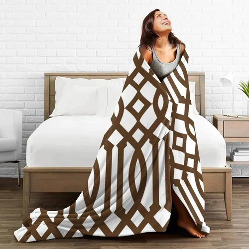 Miniatura 5 de DKJlitter Manta de franela de forro polar ultra suave, moderna con patrón de enrejado blanco y marrón, acogedora y ligera, perfecta para cama, sofá