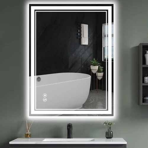 Miniatura 12 de Espejo LED de 48 x 28 pulgadas para baño, espejo de baño antivaho con luces regulables, 3 colores, luces delanteras y retroiluminadas, espejo