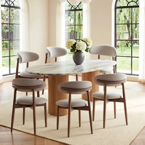 Miniatura 12 de COLAMY Mid-Century - Juego de 2 sillas de comedor de madera modernas, sillas de cocina tapizadas para interiores con asiento acolchado acogedor