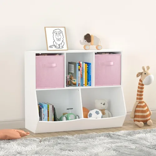 Miniatura 6 de Estantería para niños, organizador de almacenamiento de juguetes de 4 cubos, estantería para niños pequeños, estantes para habitación de niños, sala