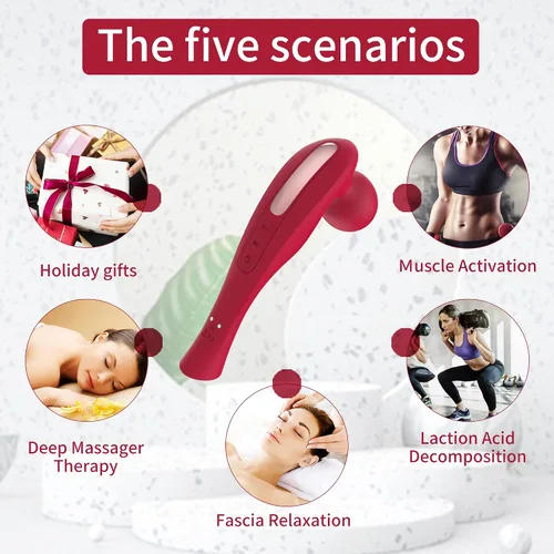 Miniatura 5 de Masajeador eléctrico de mano inalámbrico de hombro y cuello, herramienta de masaje portátil de tejido profundo de cuerpo completo, masajeador de Rojo