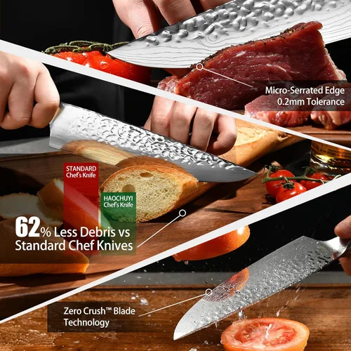 Miniatura 8 de Cuchillo de chef japonés de acero 7CR13 de 8 pulgadas, mango de madera de Pakka negra con triple remache con proceso de forja extra, regalos