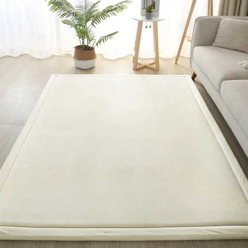 Miniatura 2 de Loartee Alfombras de Terciopelo Coral para Gatear (4'11"x4'11", Beige) para Área de Juego de Niños Pequeños Alfombras Tapete de Yoga Almohadillas