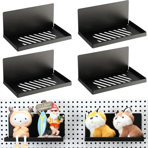 Miniatura 10 de Therwen Paquete de 4 estantes magnéticos para tablero de clavijas, organizador de pared, estante de metal con bandeja de acero, accesorios Negro