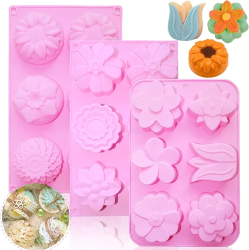 3 piezas Moldes de Jabón de Flores, Moldes de Jabón de Silicona, Moldes de Silicona para Jabón, Bombas de Baño, Vaporizador de Ducha, Barras de