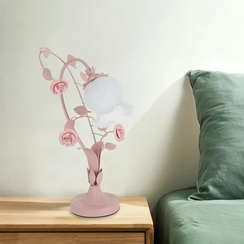 Miniatura 8 de Lámpara de mesa de vidrio esmerilado con flores, lámpara de mesa auxiliar con cable enchufable, mesita de noche, lámpara decorativa de noche