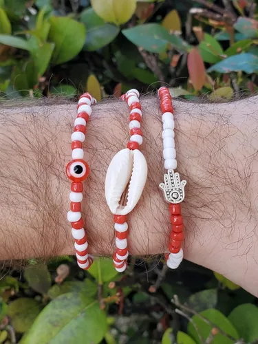 Miniatura 27 de 3 pcs Ilde Cowrie seashell Evil Eye Hamsa Hand Orisha Santeria Pulseras Bracelet Set