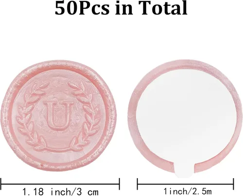 Miniatura 2 de 50 piezas de calcomanías adhesivas de sello de cera rosa en letra U, hechas a mano, no necesita sello de cera, calcomanías de cera para rasgar