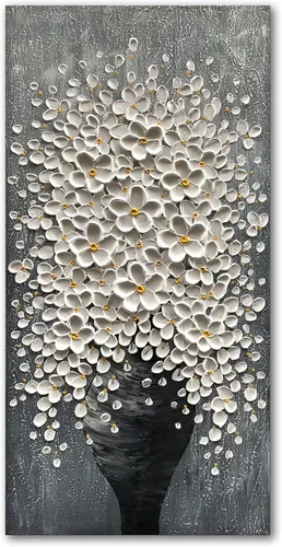Miniatura 9 de Epicler art Pintura al óleo decorativa de flores 3D moradas pintadas a mano, arte de pared decorativo de pared de flores, arte moderno, sala