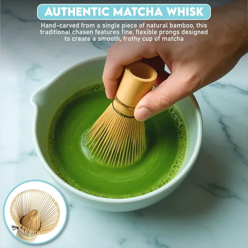 Miniatura 3 de Juego de 10 batidores Matcha Kit completo de té Matcha con cuenco de cerámica de 17 onzas, batidor y cuchara de bambú, soporte para batidor, tamiz