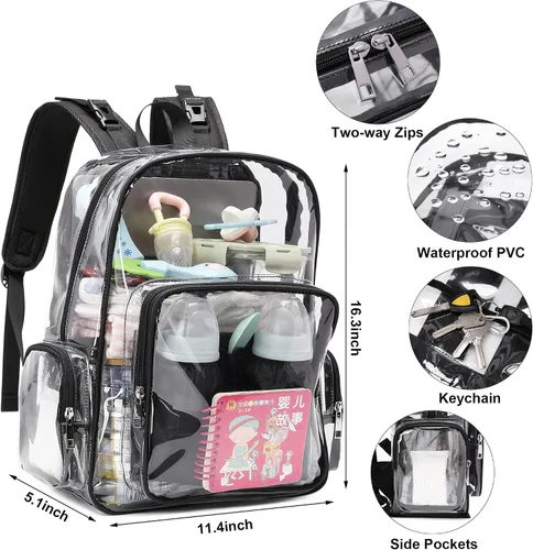 Miniatura 5 de Mochila transparente para pañales para bebés, niñas y niños, bolsas de pañales para mamá para mujeres (negro)