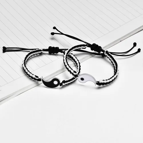 Miniatura 4 de MEALGUET Juego de 2 pulseras Yin Yang para parejas y mejores amigos, hechas a mano, trenzadas, de macramé, pulsera Yin y Yang para 2 mejores amigos