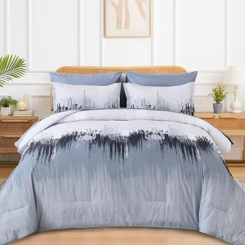Miniatura 7 de WONGS BEDDING Juego de edredón Queen, Aqua 7 piezas cama en una bolsa arte abstracto colorido degradado juego de ropa de cama de microfibra, 1