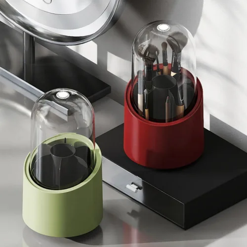 Miniatura 2 de Fantasee Organizador de brochas de maquillaje giratorio de 360°, almacenamiento de 7 compartimentos con cubierta transparente a prueba de polvo