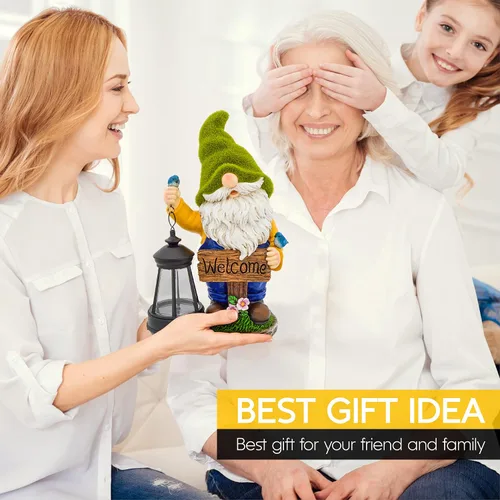Miniatura 7 de Olekki Gnomos de jardín de Navidad para exteriores, estatua de gnomo flocada con luces LED solares Gnomos decoraciones de jardín para patio, Gnomo