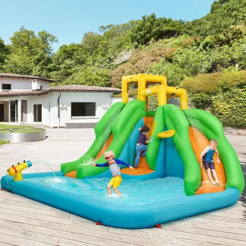 Miniatura 2 de BOUNTECH Tobogán acuático inflable, parque acuático gigante 6 en 1, castillo de salto con soplador GFCI para diversión de carreras al aire libre