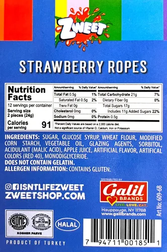 Miniatura 2 de Zweet - Cuerdas rellenas de caramelo de fresa de 10 onzas, caramelos kosher, cuerdas de caramelo halal, paquete resellable de cuerdas de regaliz
