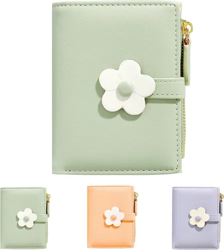 Miniatura 9 de MEISEE Billetera pequeña para niñas y mujeres, billetera de tres pliegues, bolsillo para efectivo, con estampado de flores, monedero con ventana