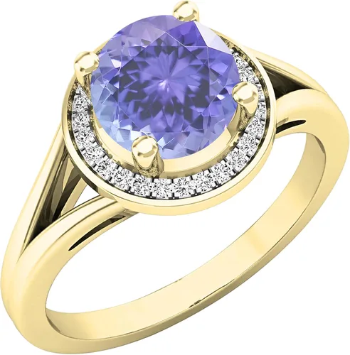 Miniatura 239 de Dazzlingrock Collection Anillo de compromiso redondo de 0.276 in con halo de diamante blanco y vástago dividido para ella en oro macizo de 14
