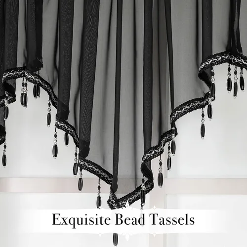 Miniatura 3 de WUBODTI Cortinas transparentes con cenefa con cuentas negras para ventanas, 1 unidad, cenefas de cortina semitransparentes para dormitorio y cocina