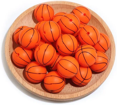 Miniatura 7 de 36 cuentas de silicona para fabricación de llaveros de 0.47 pulgadas y 0.59 pulgadas a granel de béisbol, baloncesto, fútbol, deporte, focal