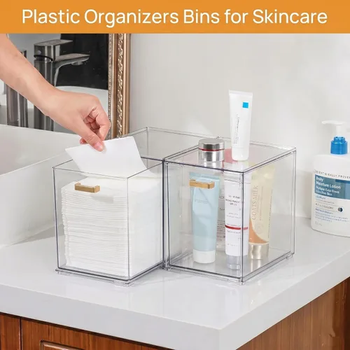 Miniatura 7 de LALOBLUE Organizador de cajones apilable transparente, paquete de 4 cajones de almacenamiento de acrílico con diseño extraíble, organizador que