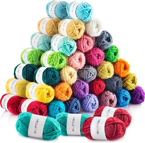 Miniatura 10 de CRAFTISS Mini madejas de hilo acrílico de 12 x 1.76 oz, 1300 yardas de hilo suave para proyectos de manualidades de ganchillo y tejer, surtido