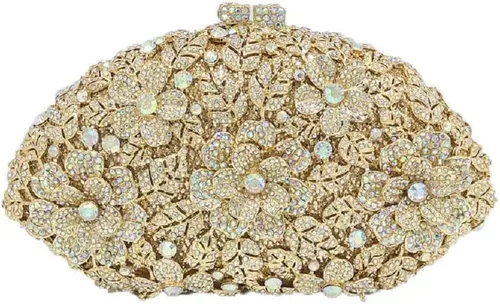 Miniatura 16 de Boutique De FGG Bolso de noche de flores de embrague de cristal de lujo para mujer, bolso de boda nupcial, bolso