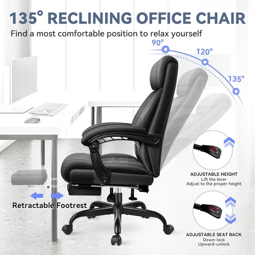 Miniatura 7 de Silla de oficina, silla de escritorio de oficina grande y alta, silla de oficina reclinable con reposapiés, sillas de escritorio de oficina en casa