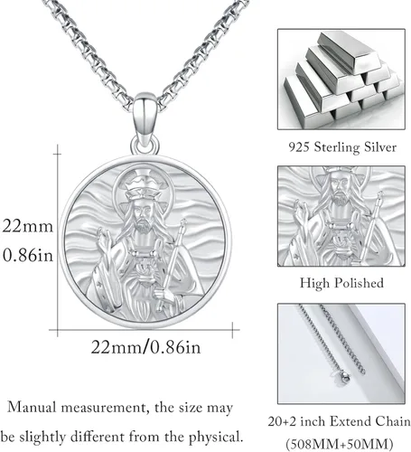 Miniatura 525 de Collar con colgante de plata de ley 925 con medalla de San Patrón, joyería religiosa para hombres y mujeres, con cadena de acero inoxidable 316L